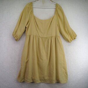 Every Dress Womens XL Yellow Puff Sleeve Square Neck Smocked Back Rame Rayon NWT